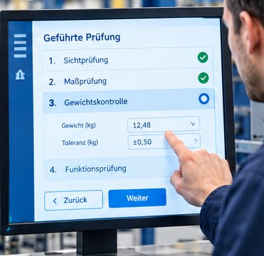 Geführte Prüfung mit Gewichtskontrolle am Terminal